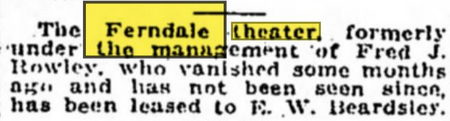 Jan 1922 ad Ferndale Theatre (Capitol Theatre), Detroit
